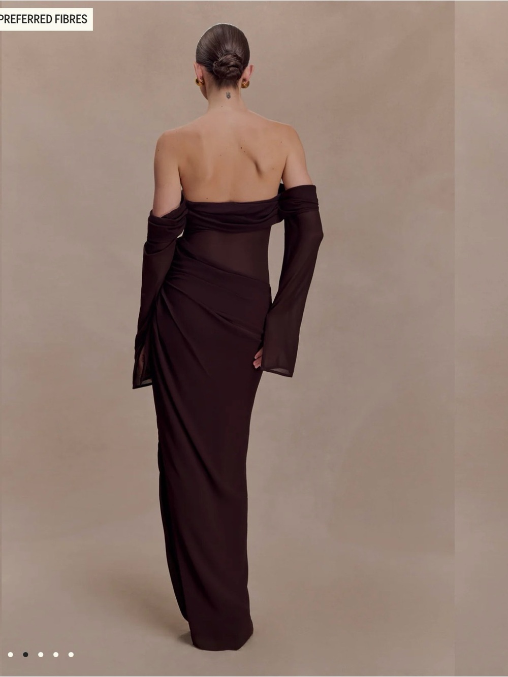 Meshki One-Shoulder Chocolate Brown Evening Dress - Picture 3 of 6